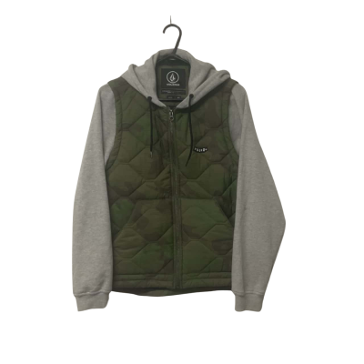 Mens Volcom Size S Hooded Jacket Puffer Vest Gray/Green/Camouflage