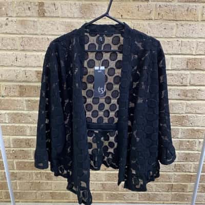 Taking Shape Womens black lace ruffle trim cardigan Size 24 