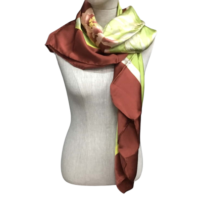  100% Silk Scarf Brown / Green 