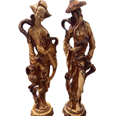 Set of 2 Vintage Chinese Carved Figurines 