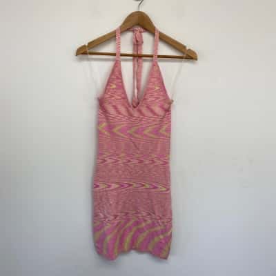 Cotton On Pink Knit Halter Neck Bodycon Mini Dress  Size M 