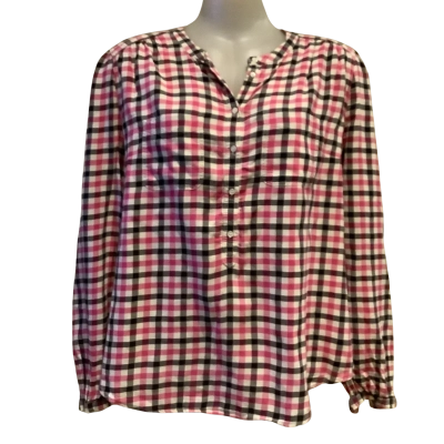 Country Road   Long Sleeve Pink, Black & White Gingham Check Blouse.   Size XL 