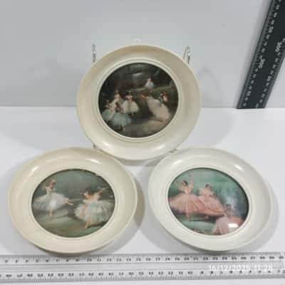 3x Vintage Ballerina Wall Prints Framed Plastic 