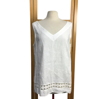 Blue Illusion White Linen V-Neck Top