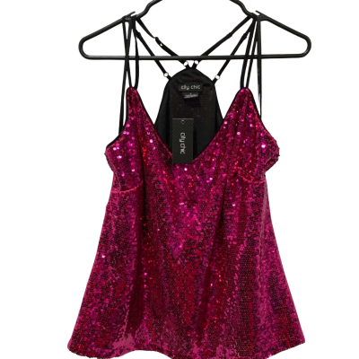 City Chic Womens  Size S Glimmer Top Hot Pink  