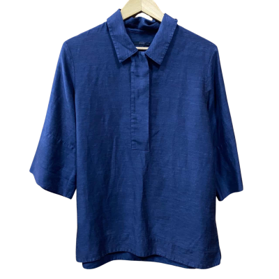 COS Navy Linen-Blend Polo Shirt Size 42