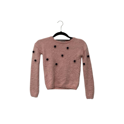BNWT Pumpkin Patch Kids Soft Fuzzy Sweater with Black Pom Poms Size 7 Pink  RRP$34.95