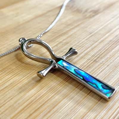 Silver Tone Mother Of Pearl Ankh Necklace