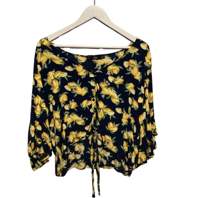  Womens 3/4 Sleeve Top Green / Navy Blue / Pattern / Yellow 