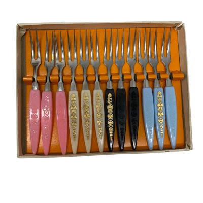 Stainless Steel Little Fork Plastic Handle Set Of 12