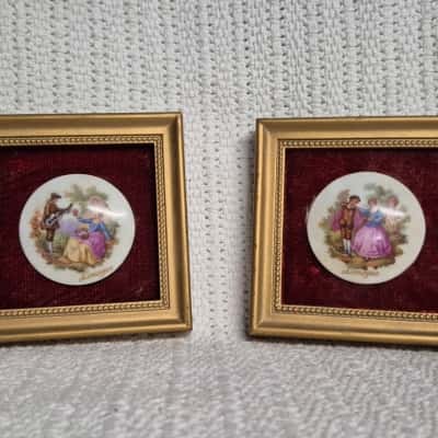 Set of 2 Golden wooden framed decorative velvet wall picture