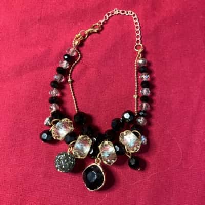  Women's Black and Clear Beaded Bracelet Gold Tone