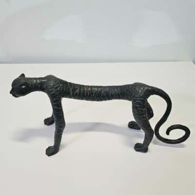 1970s Bronze Tiger Sculpture with Brown Finish.
