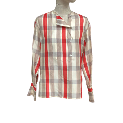 Oroton Pure Silk  Size 6 Long Sleeve Shirt Champagne / Red 