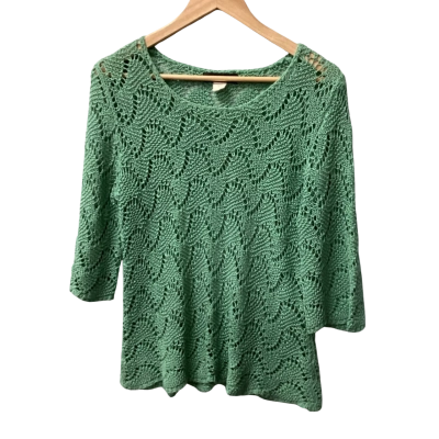  Knitwell Womens  Size M 3/4 Sleeve  knitted Top Green G