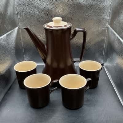 Nikko Brown and Cream Coffee Pot and 4 Cups