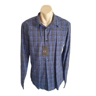 Armani Exchange Mens  Size L Business Shirt Black  / Blue / Checked BN
