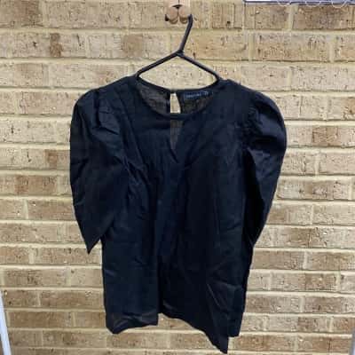 Decjuba Womens black ISABELLA LINEN TOP Size 8 