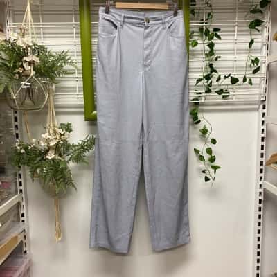  Nanushka Womens  Straight Leg ALT/Vegan Leather Pants Pale Blue Size M 