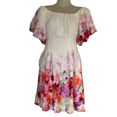 BNWT* Gingham & Heels.    Andra Off Shoulder Dress.  White Floral. Size 12 