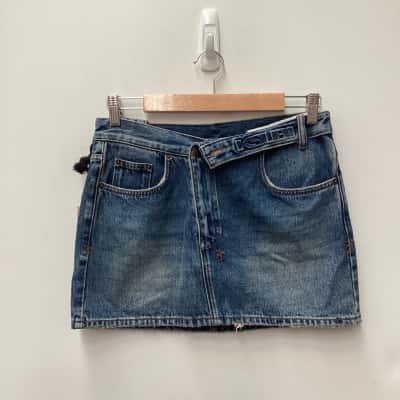 NEW - Ksubi Low Rider Mini Flip Aged Denim Skirt Size 25