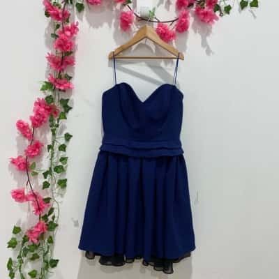 Nicola Finetti Womens Double Layer Pleated Dress Size 10 Navy Blue 