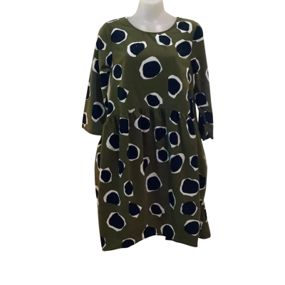 Gorman.    Oversize Abstract Circle Dress.  Olive.   Size 8-10