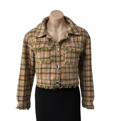 Princess Polly Womens Size XS / S Brown / Blue / Pink Amir Checked Cropped Jacket (new)