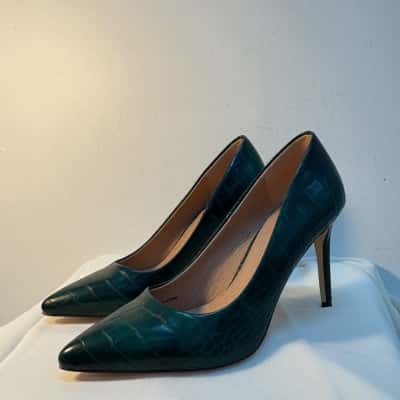 Dark Green Crocodile Print Heels 