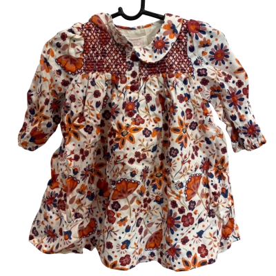 Pumpkin Patch Kids Size 00 / 3-6m French Vanilla Collared Dress With Knicker Floral Pattern