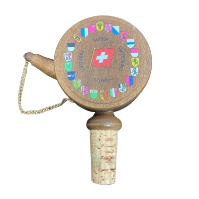 Vintage Swiss Carved Wood Musical Bottle Pourer 