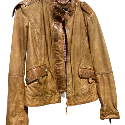 Vintage European Massimo Dutti Womens Size S Brown Leather Biker Jacket 