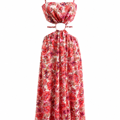 Hello Molly Womens Size S Pink Floral Cut Out Maxi Dress