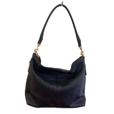 Oroton Womens Lily Zip Top Hobo Handbag Black Leather