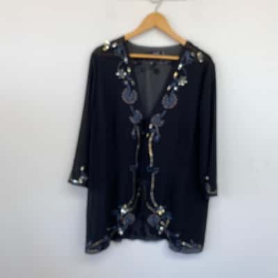 Eve Hunter Black Embellished Long SLeeve Front Tie Shirt  Size XL 