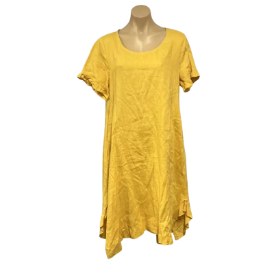 Gordon Smith Womens Size 12 Mustard Yellow 100% Linen Short Midi Dress