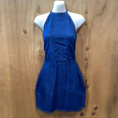 Cotton On Blue Denim Halter Neck Dress Size 24