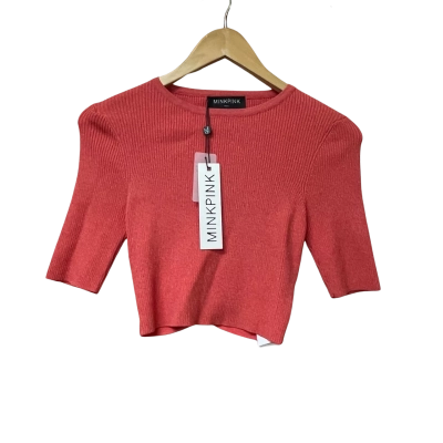 BNWT Minkpink Womens Size S Cropped Knit Top Red 