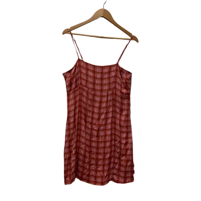 Afends Womens  Size XL Shoestring Strap Mini Dress Gingham / Red 
