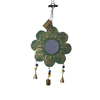 Rustic Metal Flower Shape Mirror Wall Hanger with Bells (new)