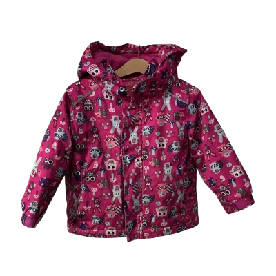George Girls Size 3T Bright Pink / Multicoloured Pattern Zip Front Hooded Jacket