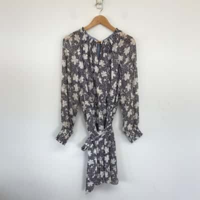 Basque Assorted Navy Blue Floral Long Sleeve Midi Dress  Size 16 