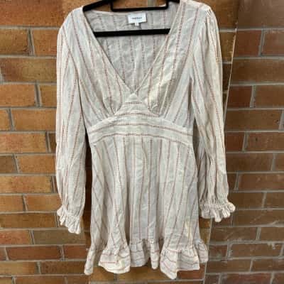 Tigerlily Womens  Size 12 Long Sleeve Dress / Mini Dress Cream / Striped 