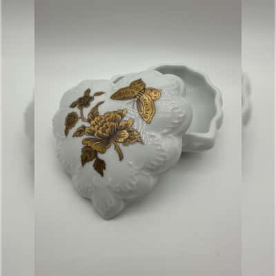 Vintage Porcelain Heart Trinket Box Estee Lauder Ice Palace Porcelain Collection