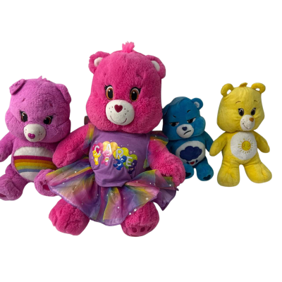 4x Care Bears pink build a bear, sunshine,rain cloud and rainbow bears