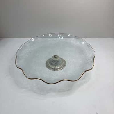 Vintage Glass Cake Stand With Gold Trim