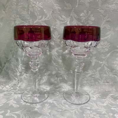 Vintage Nachtmann Amaris Ruby Red Cut Crystal Wine Glasses
