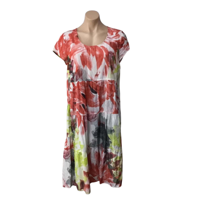 Yarra Trail Womens Size 10 White / Red / Green / Grey Pattern Short Sleeve Midi Dress  