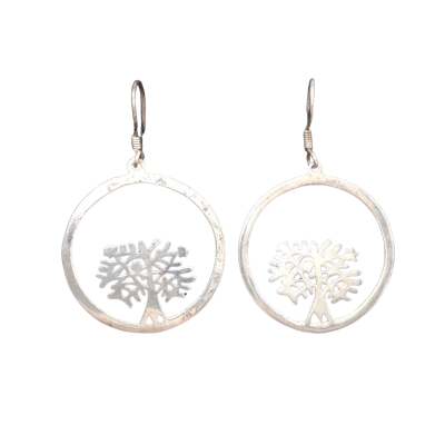  Women's Silver Round Tree Earrings 