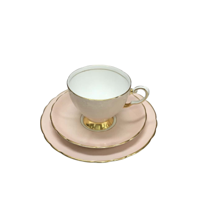 Vintage Tuscan Three Piece Pink Fine Bone China Tea Set With Gold Trim